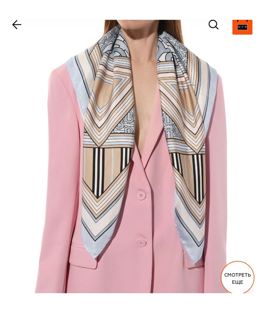 BURBERRY Голубой шелковый платок, фото 5