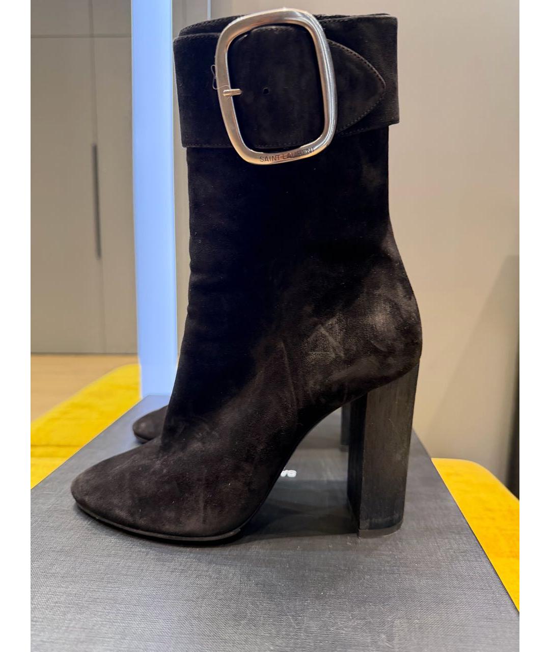 SAINT LAURENT Черные замшевые полусапоги, фото 2