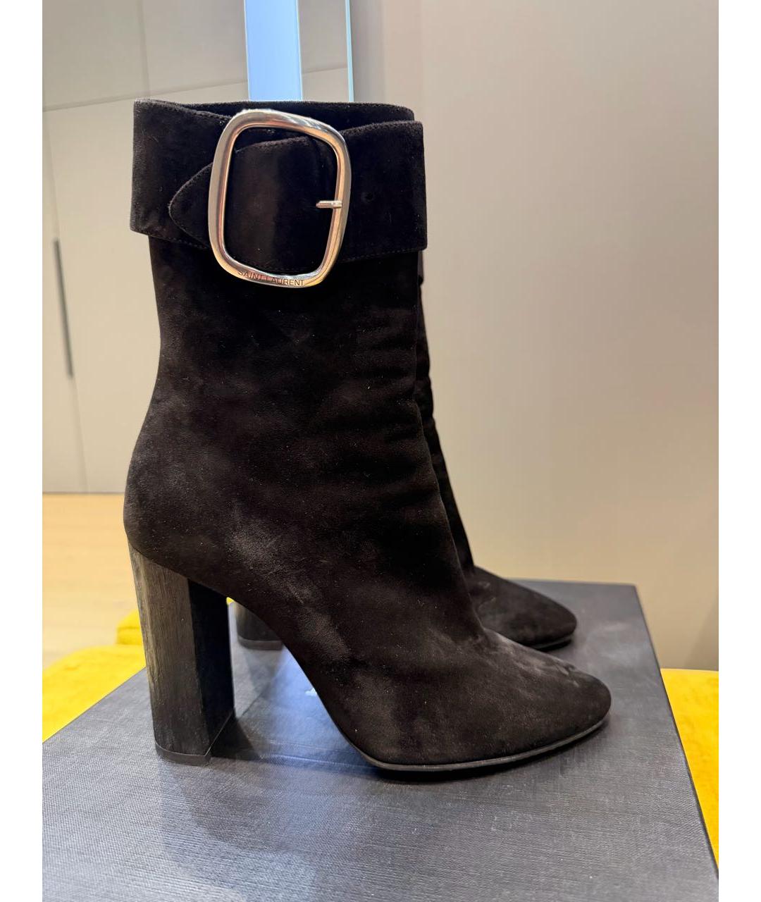 SAINT LAURENT Черные замшевые полусапоги, фото 7