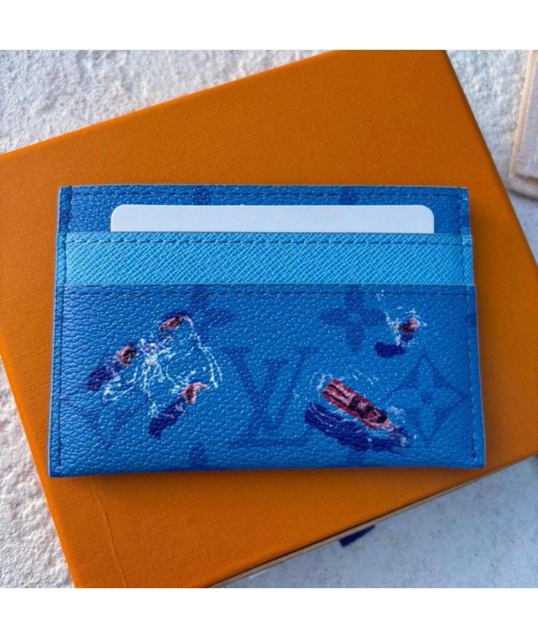 LOUIS VUITTON Голубой кожаный кардхолдер, фото 3