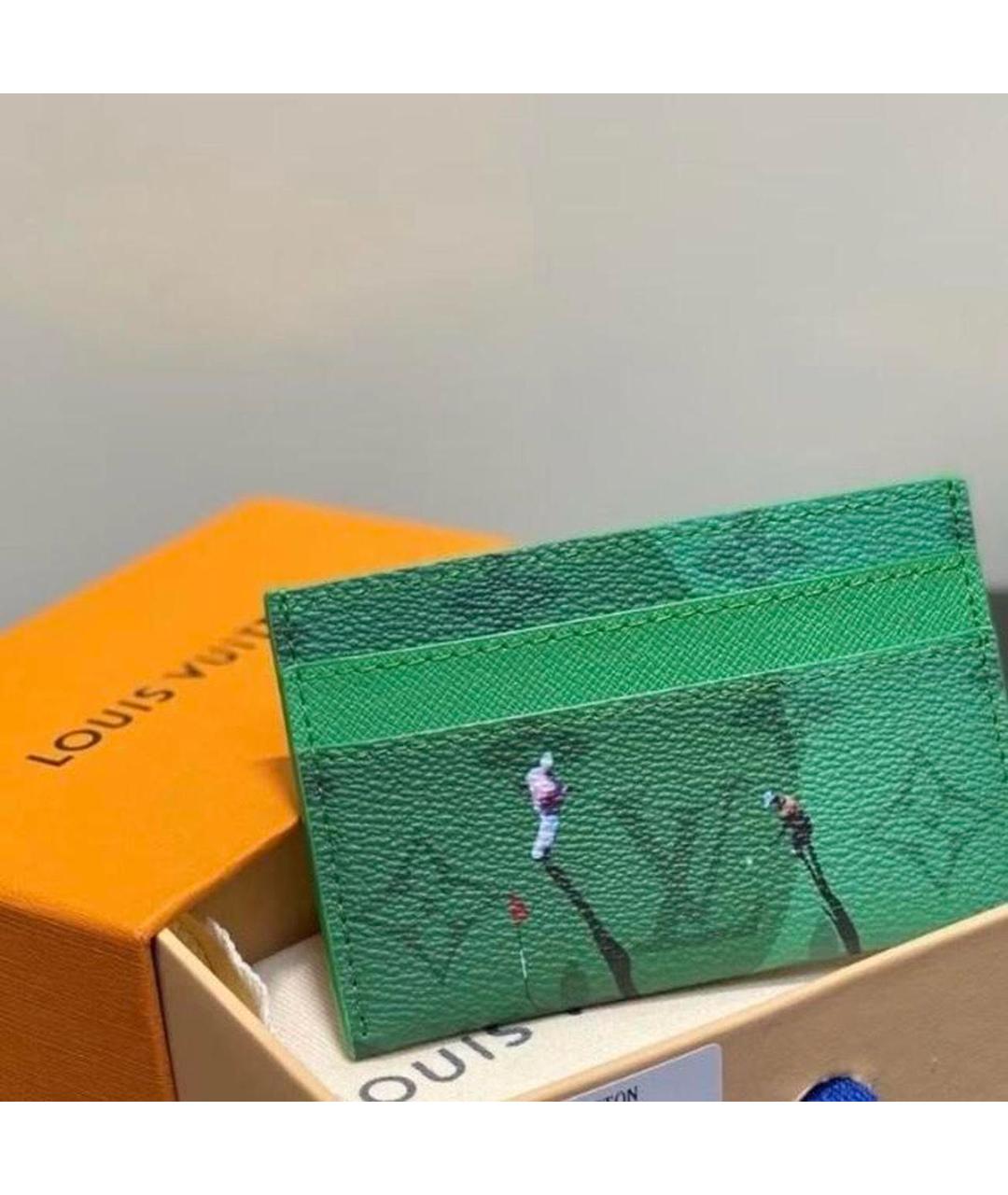 LOUIS VUITTON Зеленый кожаный кардхолдер, фото 3