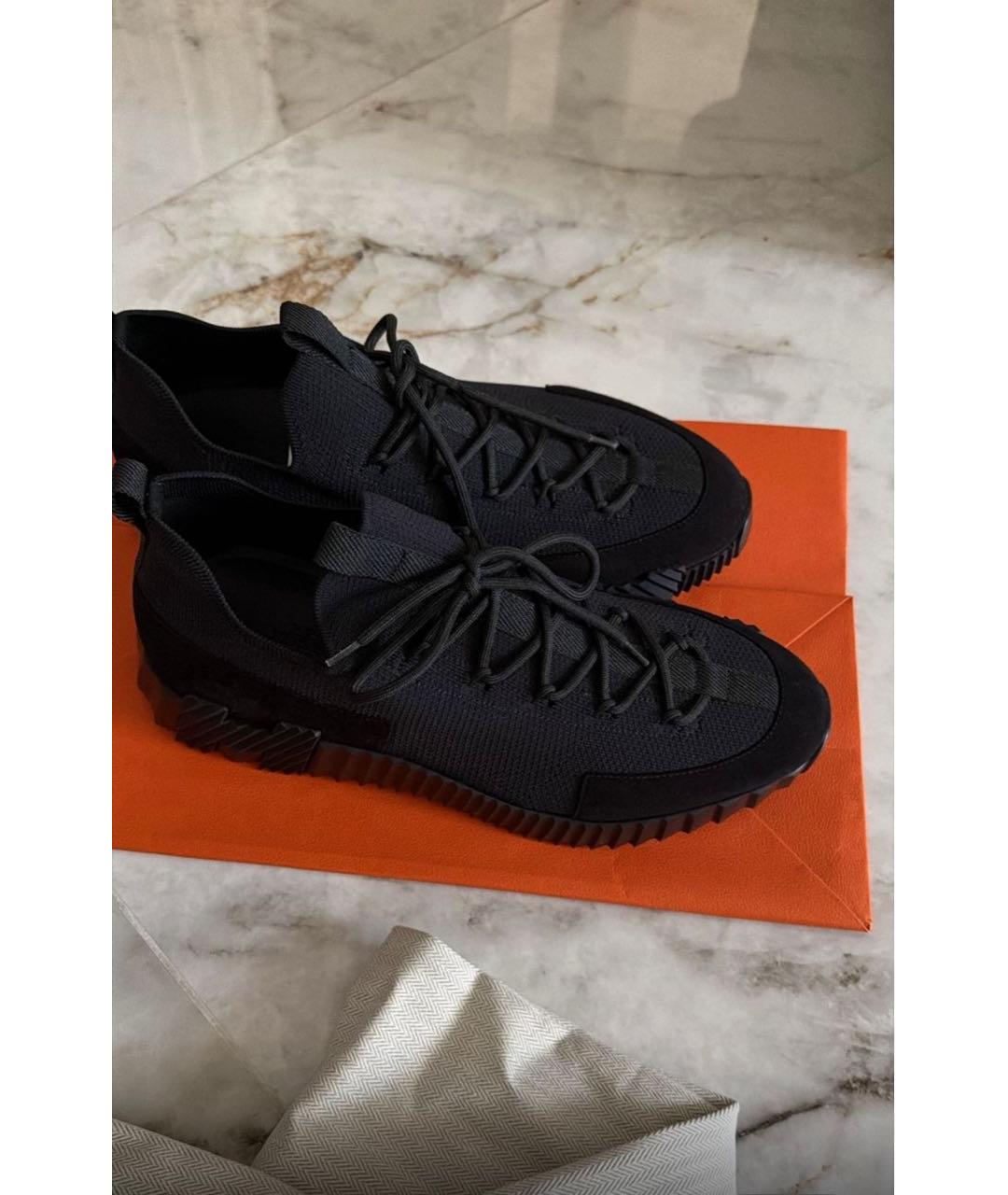 HERMES Черные текстильные низкие кроссовки / кеды, фото 2