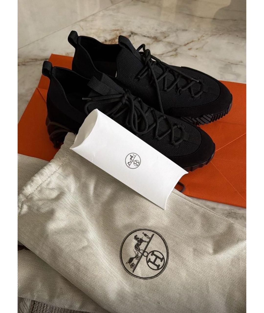 HERMES Черные текстильные низкие кроссовки / кеды, фото 3