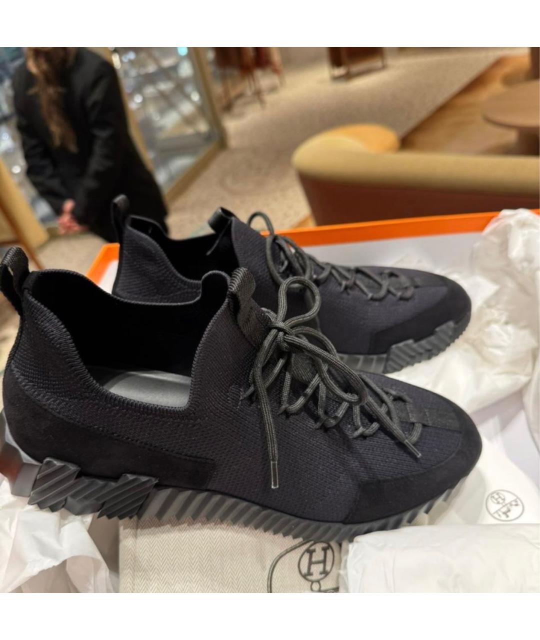 HERMES Черные текстильные низкие кроссовки / кеды, фото 6