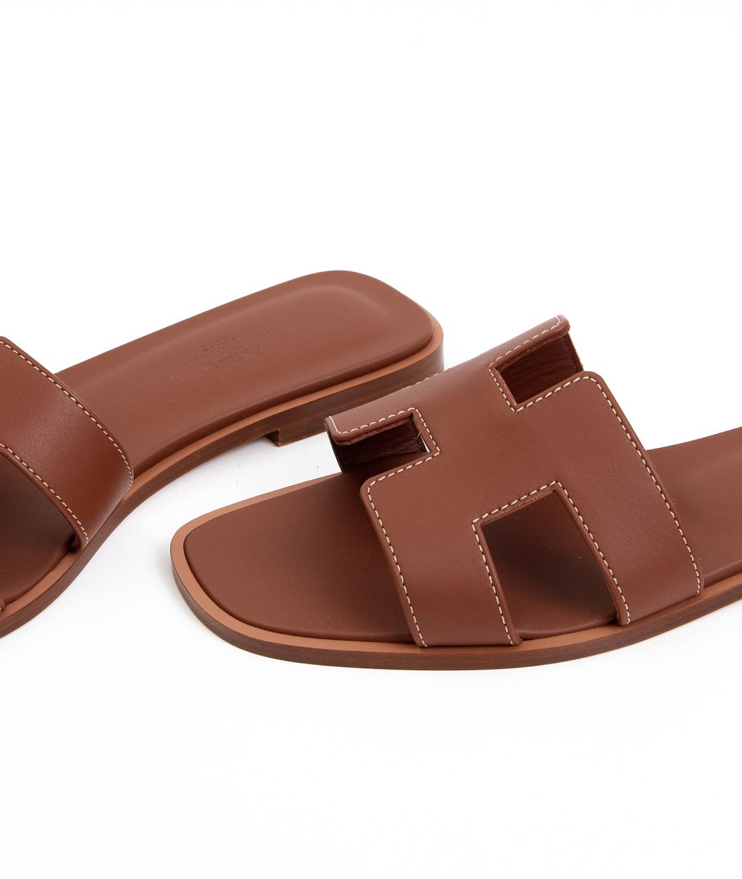 HERMES Коричневые кожаные сандалии, фото 5