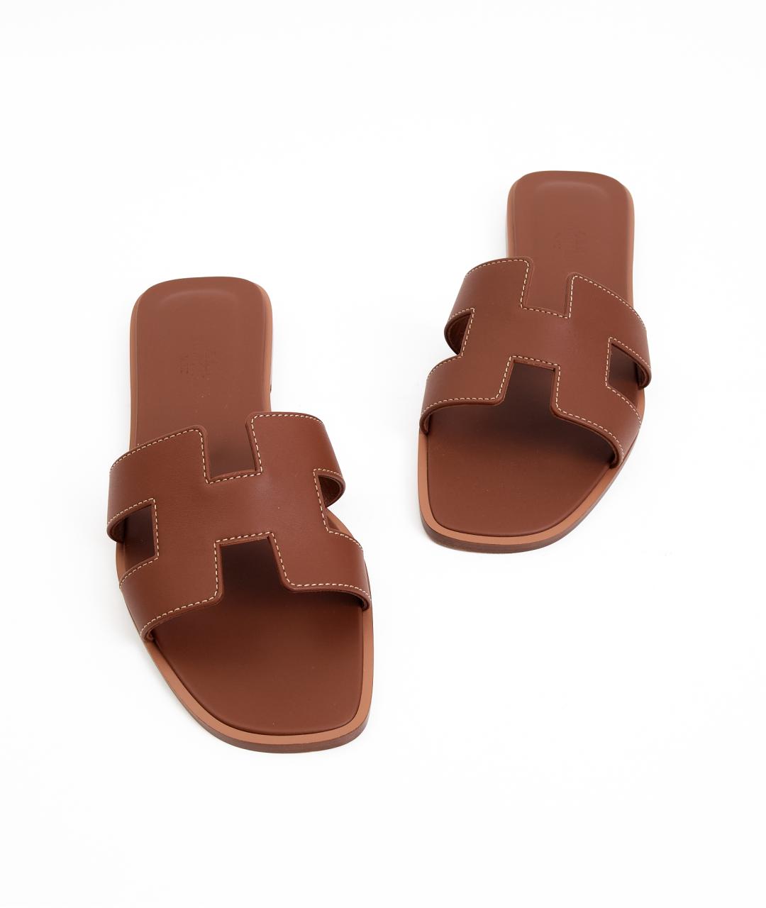 HERMES Коричневые кожаные сандалии, фото 6