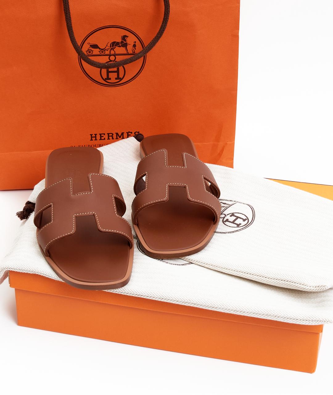 HERMES Коричневые кожаные сандалии, фото 8