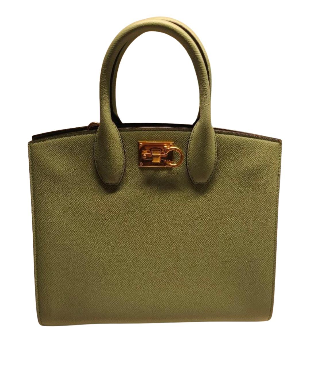 FERRAGAMO Салатовая кожаная сумка с короткими ручками, фото 1