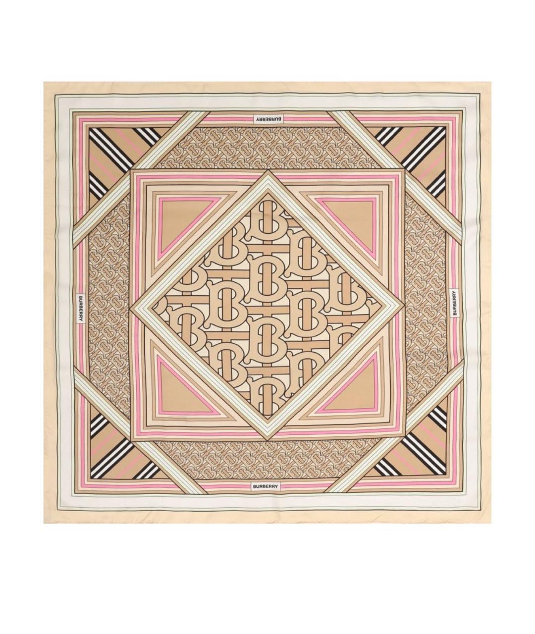 BURBERRY Бежевый шелковый платок, фото 1