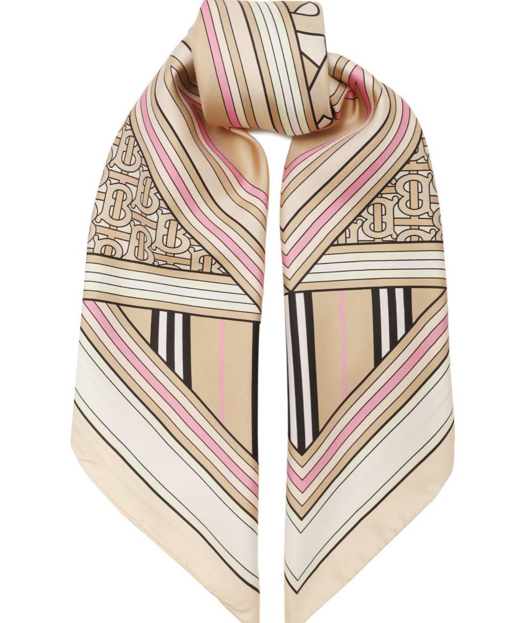 BURBERRY Бежевый шелковый платок, фото 4