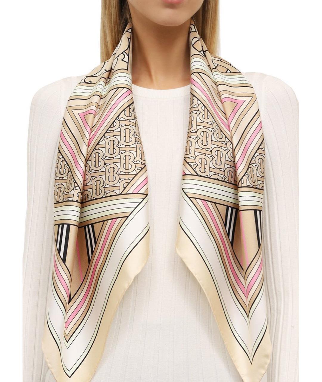 BURBERRY Бежевый шелковый платок, фото 3
