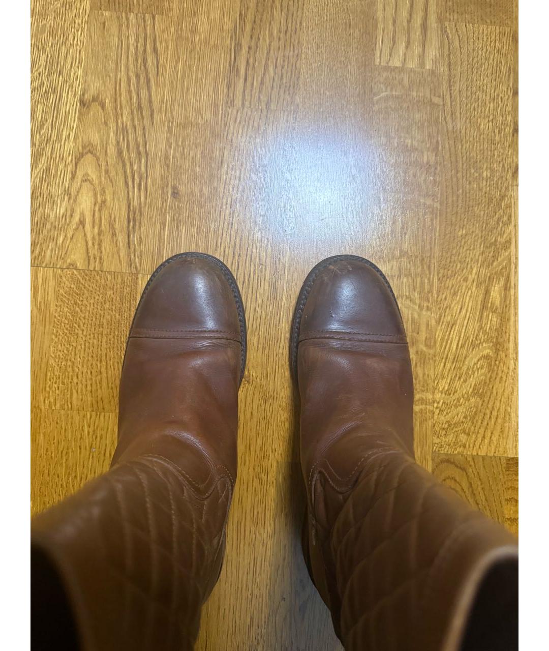 CHANEL Коричневые кожаные ботинки, фото 3