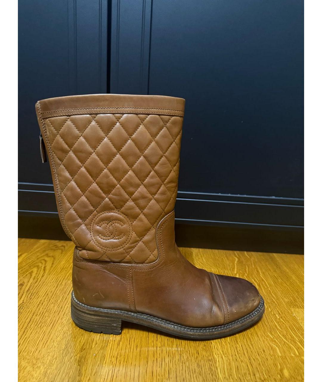 CHANEL Коричневые кожаные ботинки, фото 7