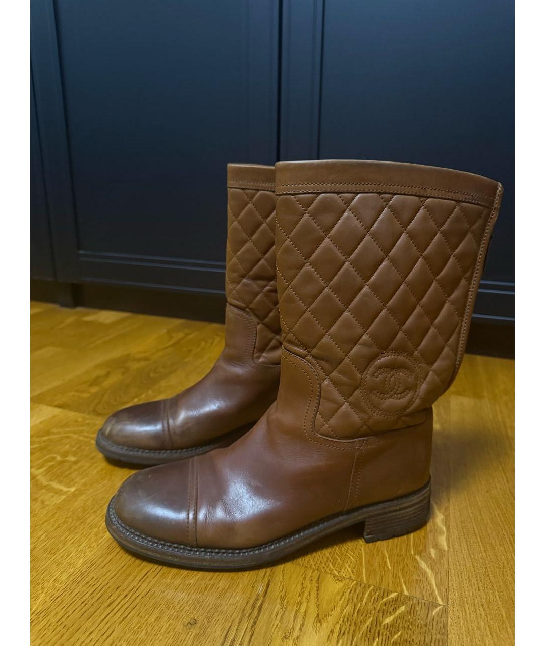 CHANEL Коричневые кожаные ботинки, фото 5