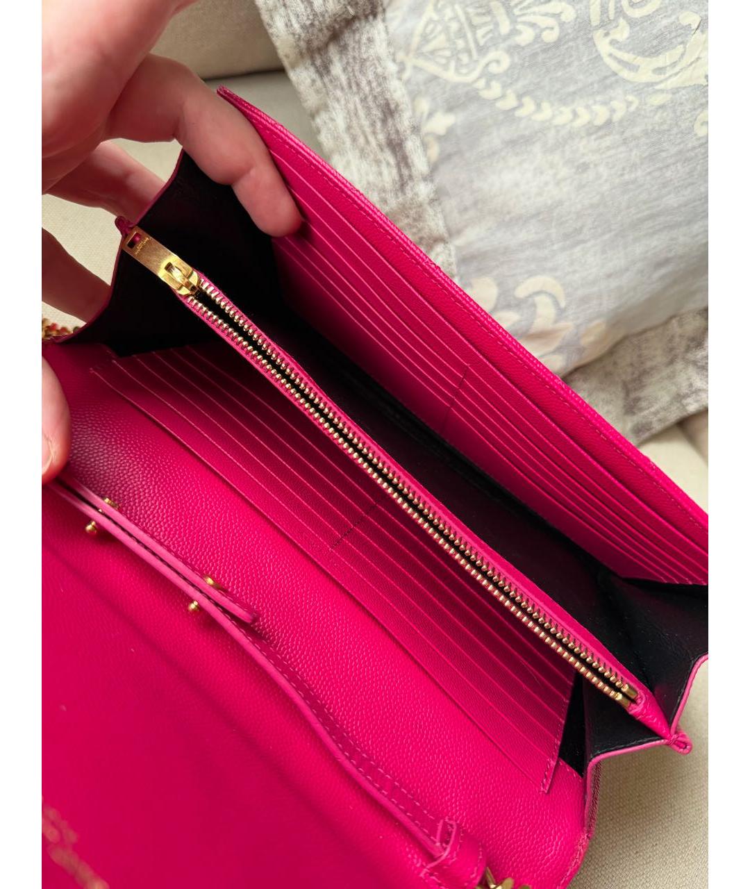 SAINT LAURENT Розовая кожаная сумка через плечо, фото 4