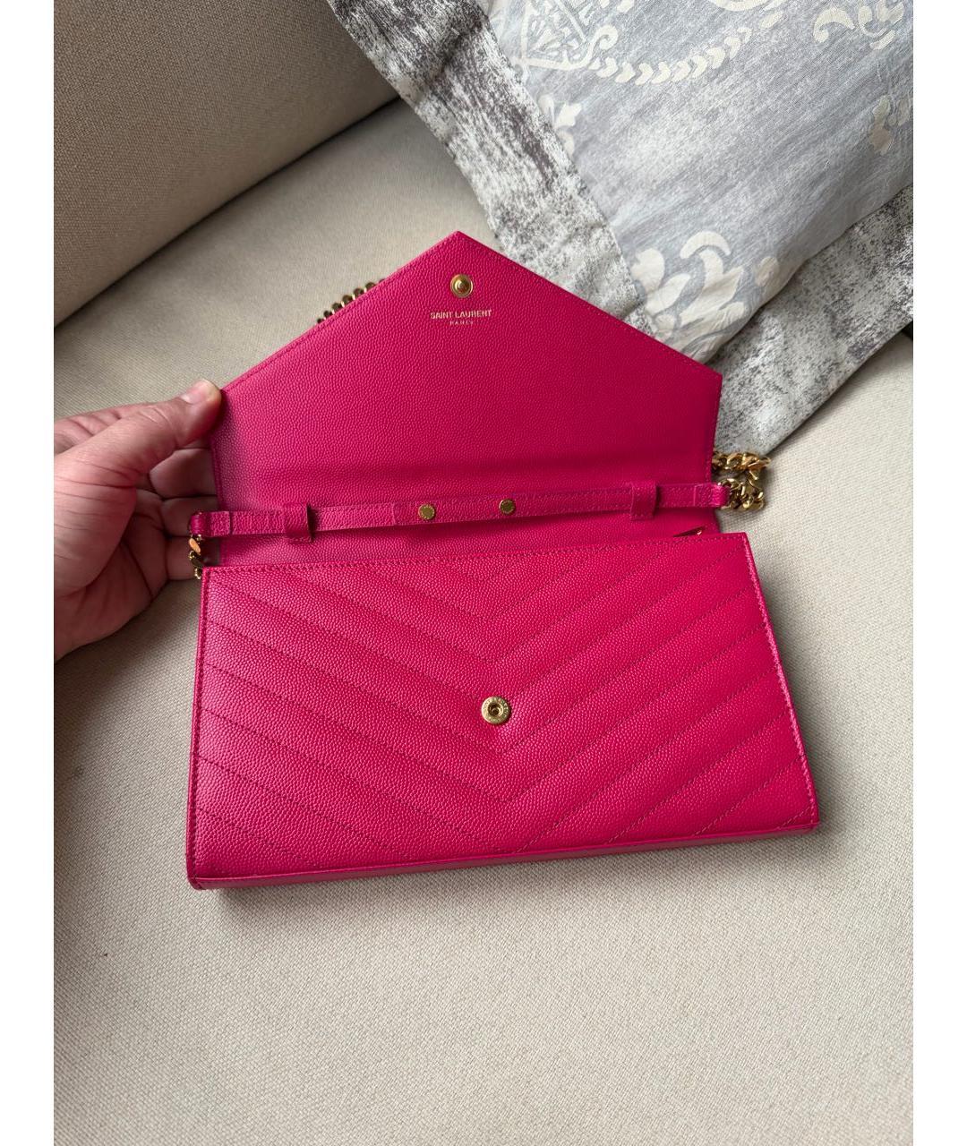 SAINT LAURENT Розовая кожаная сумка через плечо, фото 3