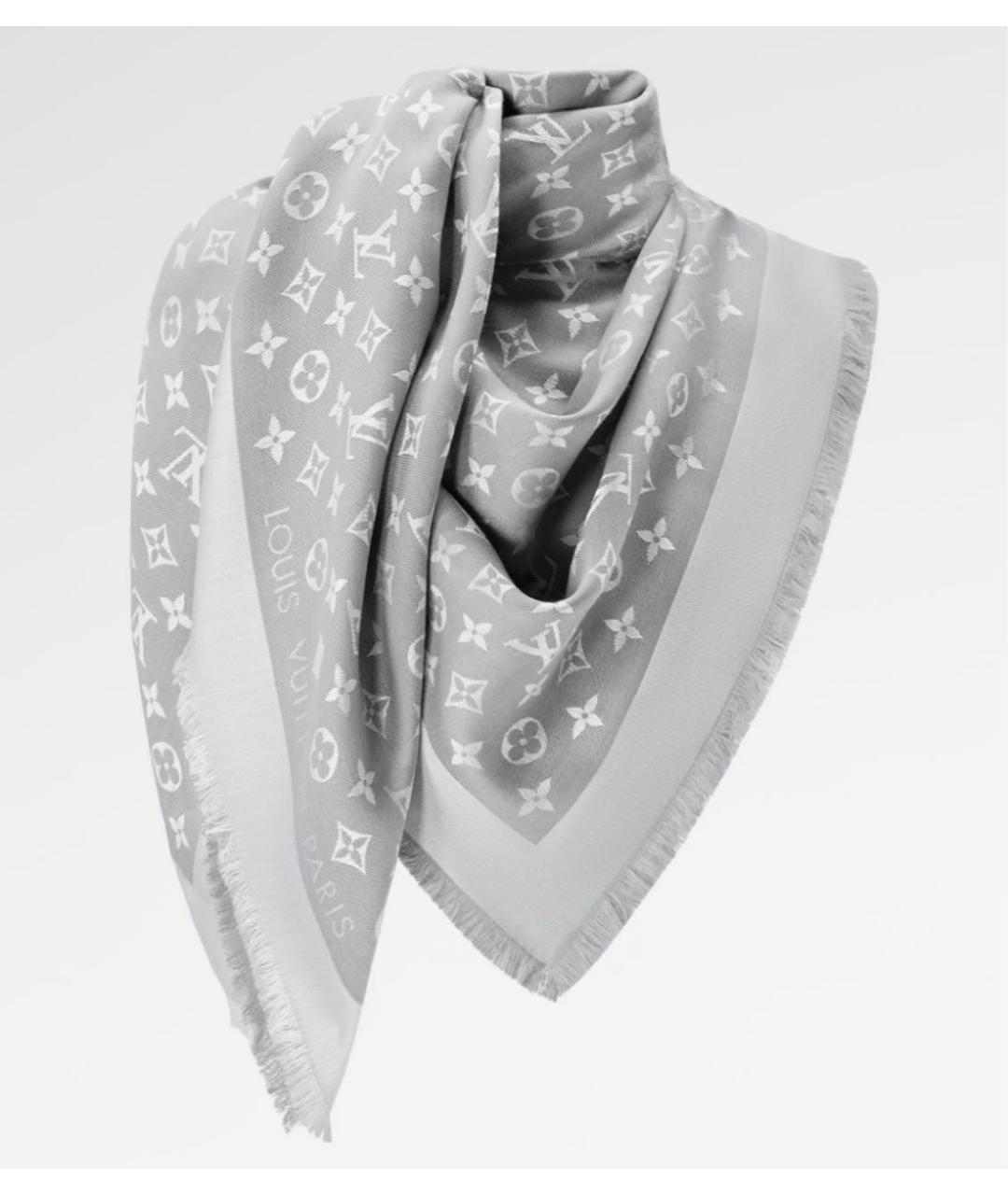 LOUIS VUITTON Серый шерстяной платок, фото 9