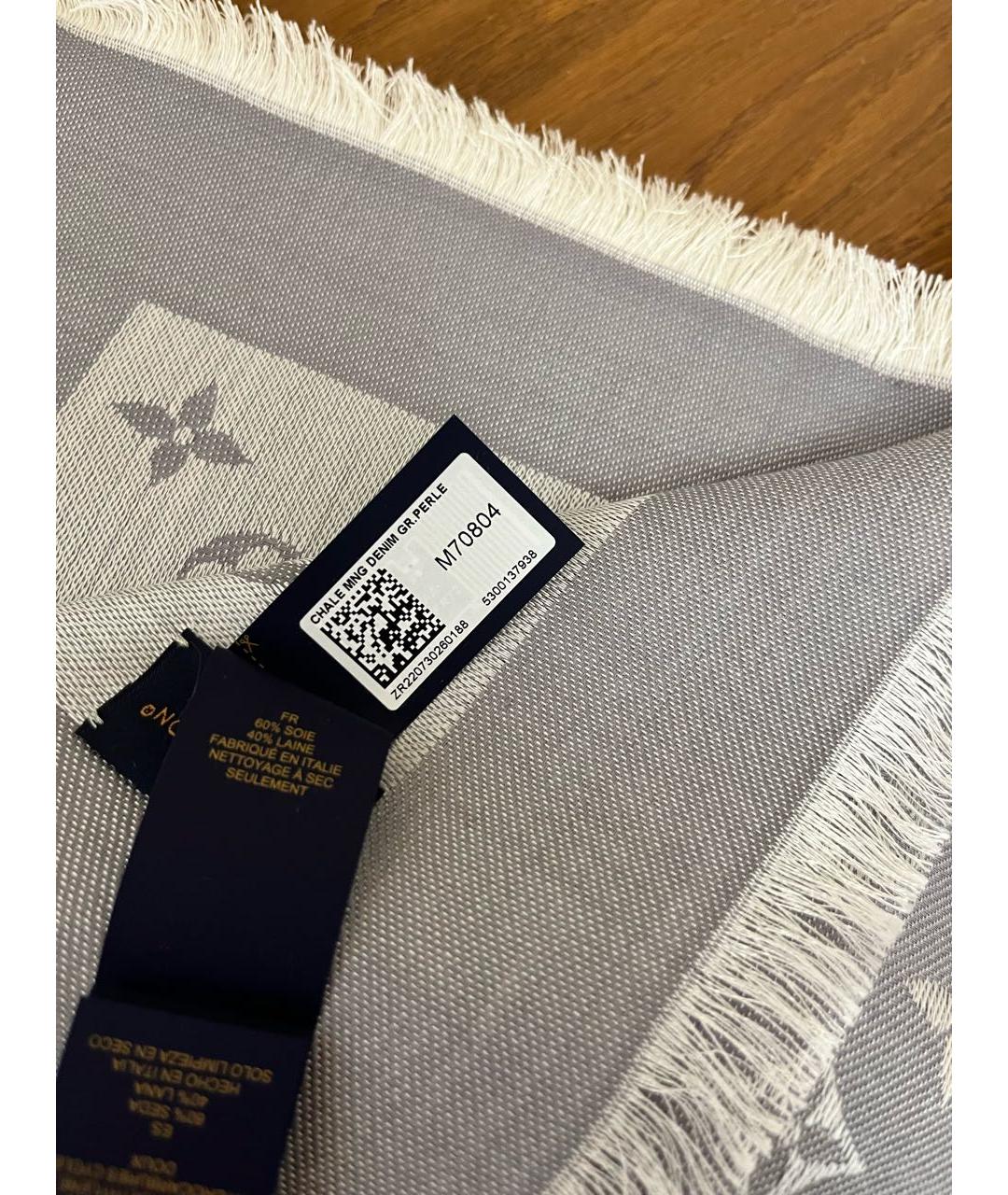 LOUIS VUITTON Серый шерстяной платок, фото 5