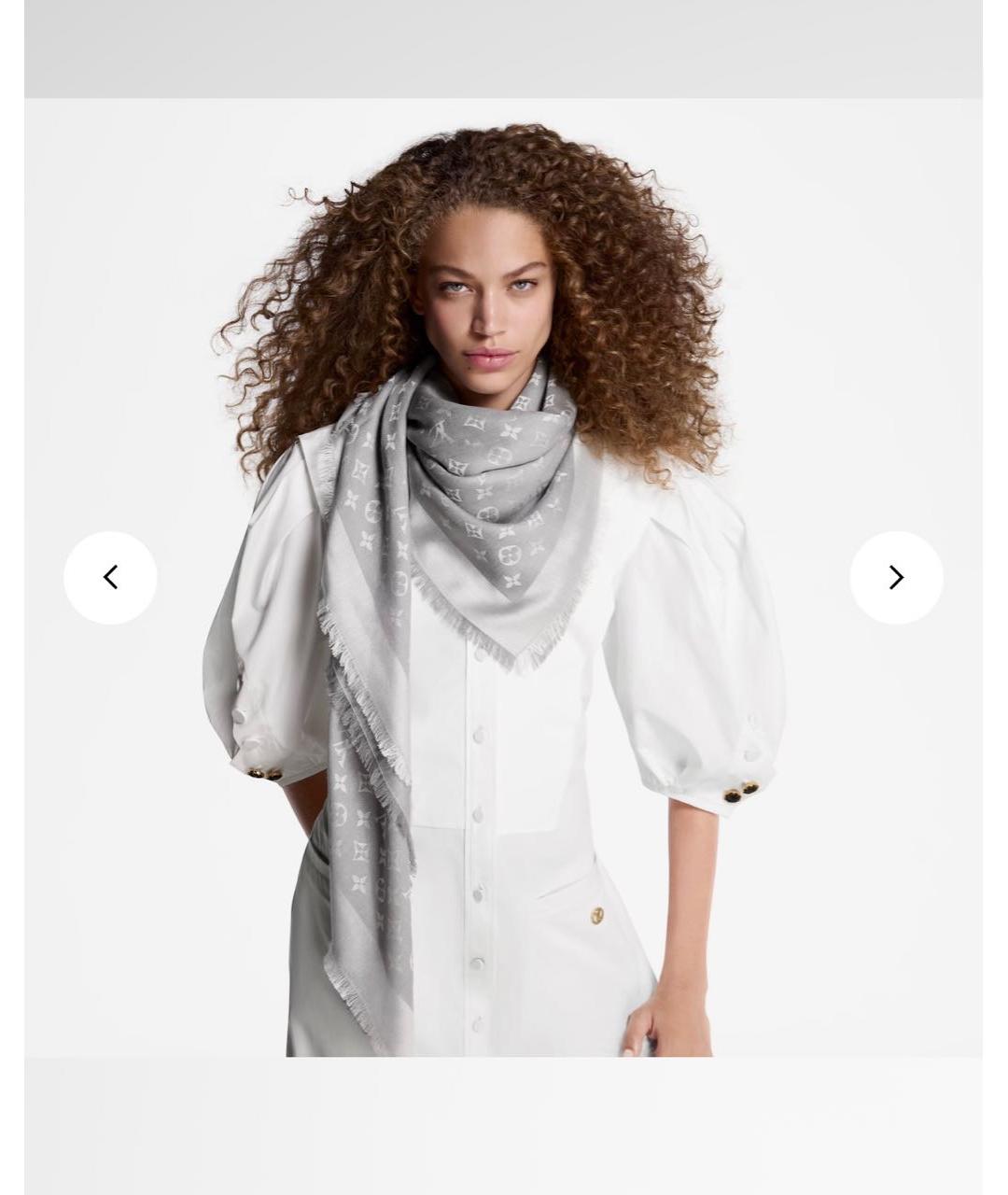 LOUIS VUITTON Серый шерстяной платок, фото 8