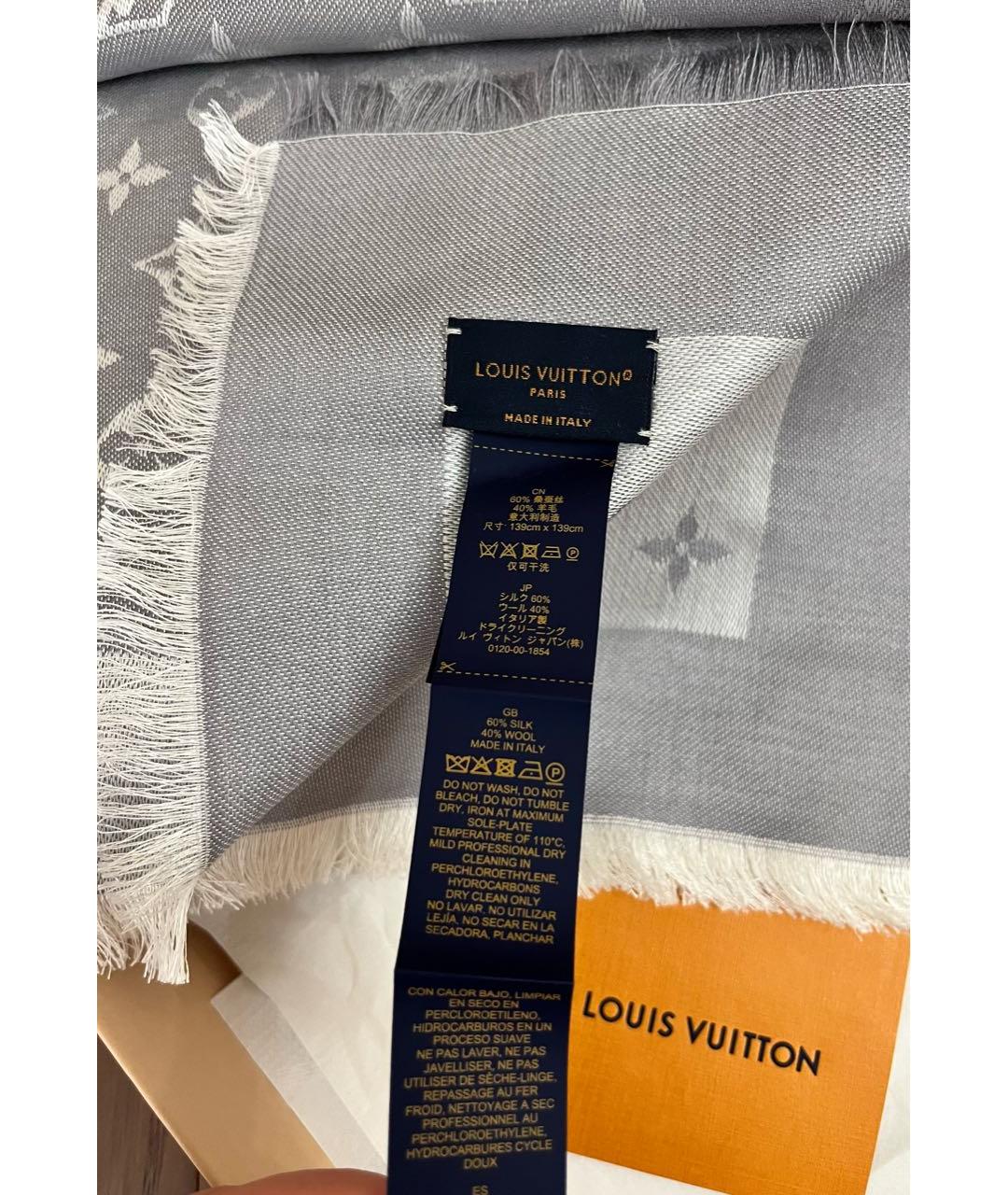 LOUIS VUITTON Серый шерстяной платок, фото 4