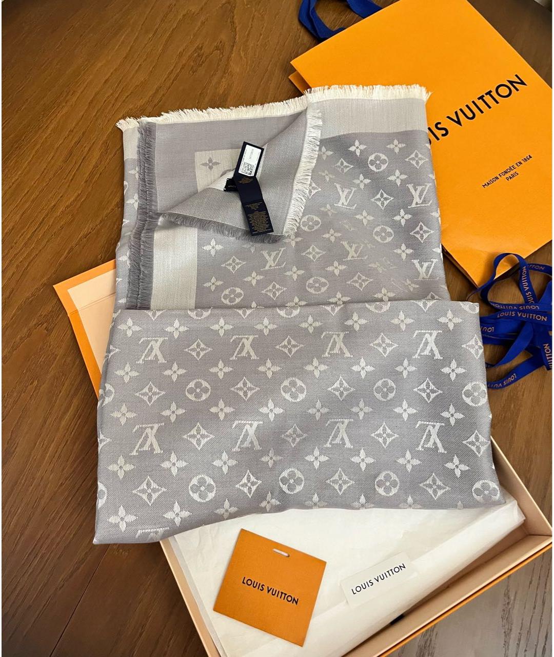 LOUIS VUITTON Серый шерстяной платок, фото 3