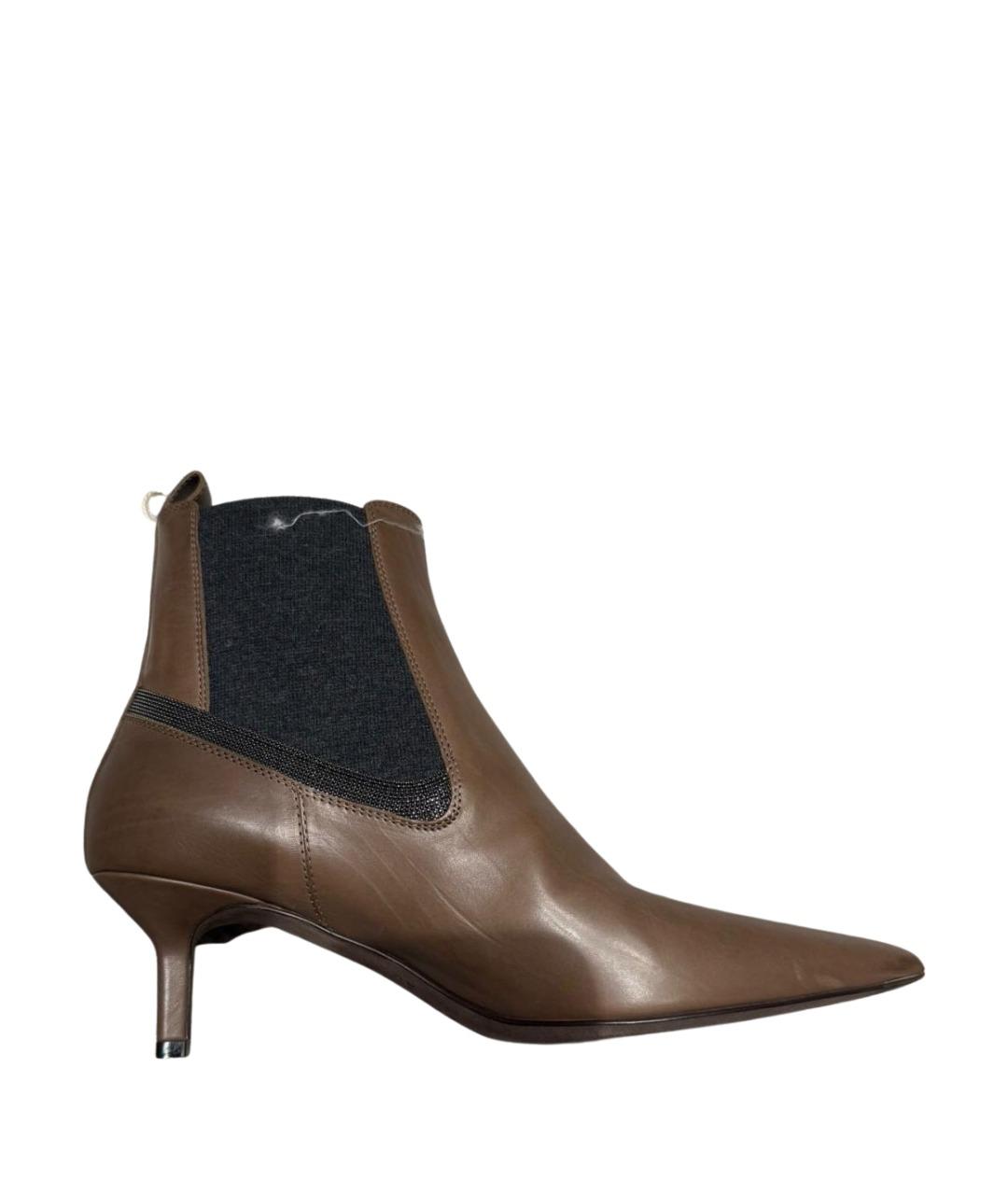 BRUNELLO CUCINELLI Коричневые кожаные ботильоны, фото 1