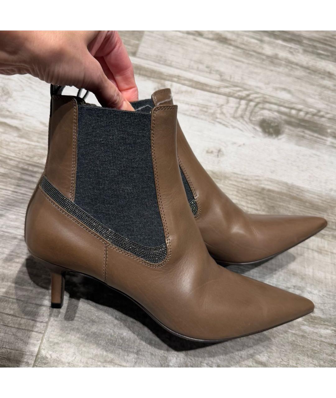 BRUNELLO CUCINELLI Коричневые кожаные ботильоны, фото 3