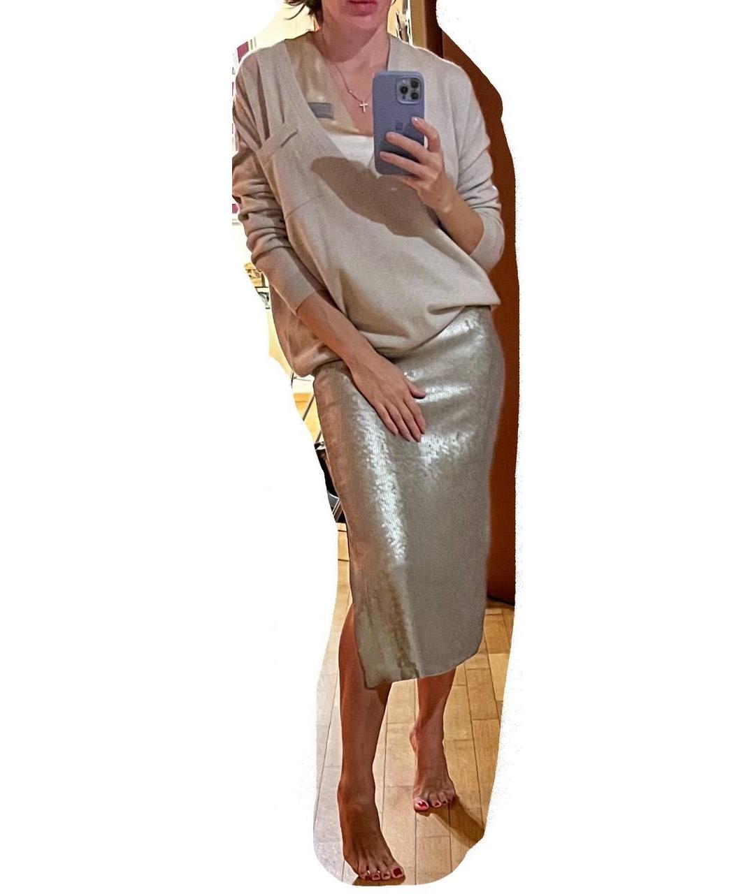 BRUNELLO CUCINELLI Серебряная шелковая юбка миди, фото 5