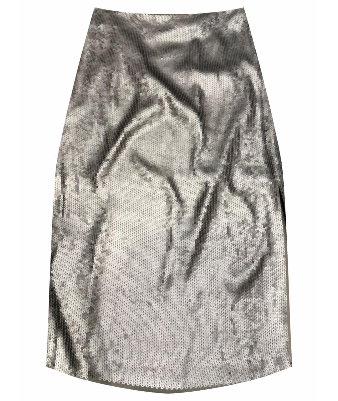 BRUNELLO CUCINELLI Серебряная шелковая юбка миди, фото 1