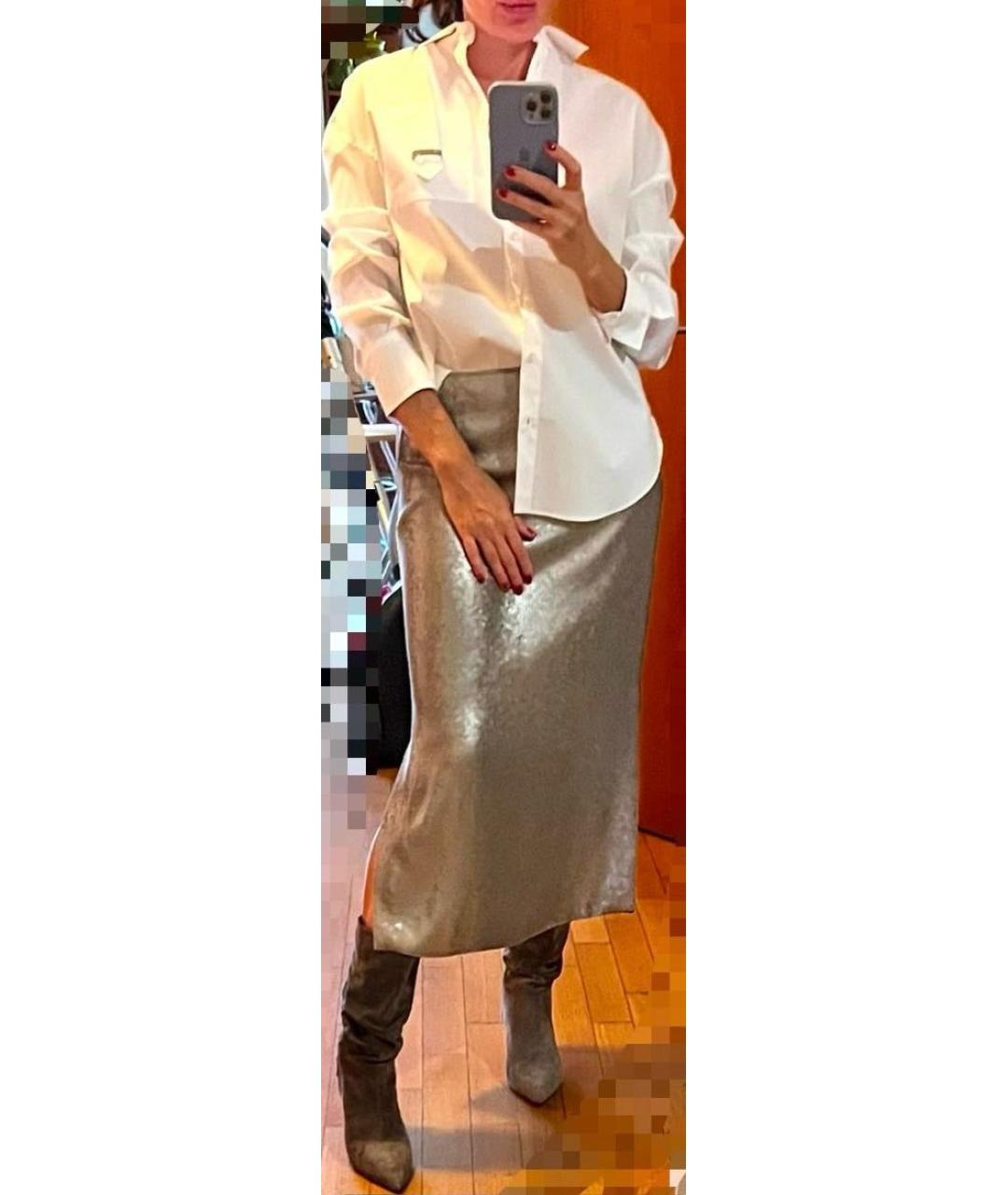 BRUNELLO CUCINELLI Серебряная шелковая юбка миди, фото 4