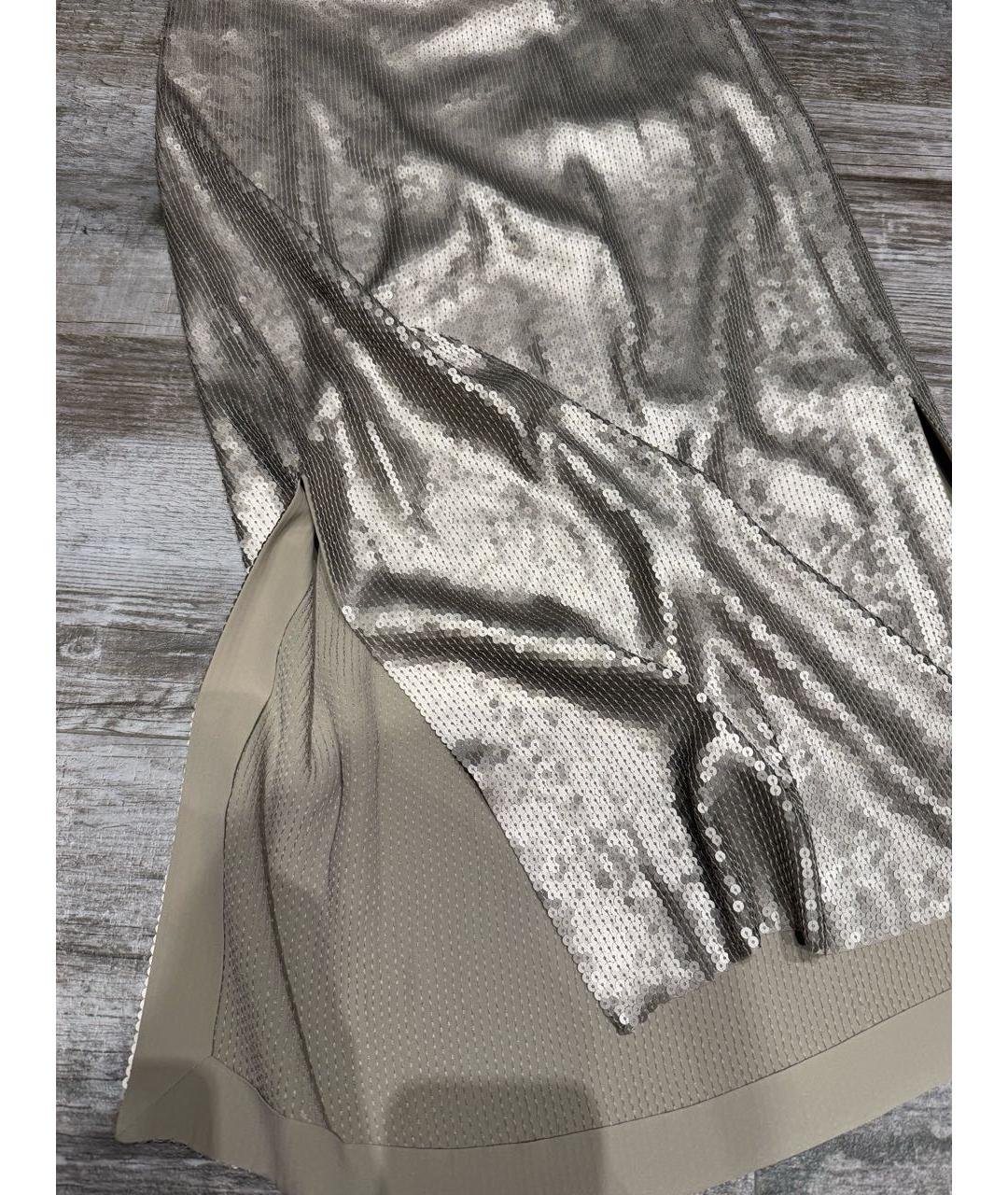 BRUNELLO CUCINELLI Серебряная шелковая юбка миди, фото 2