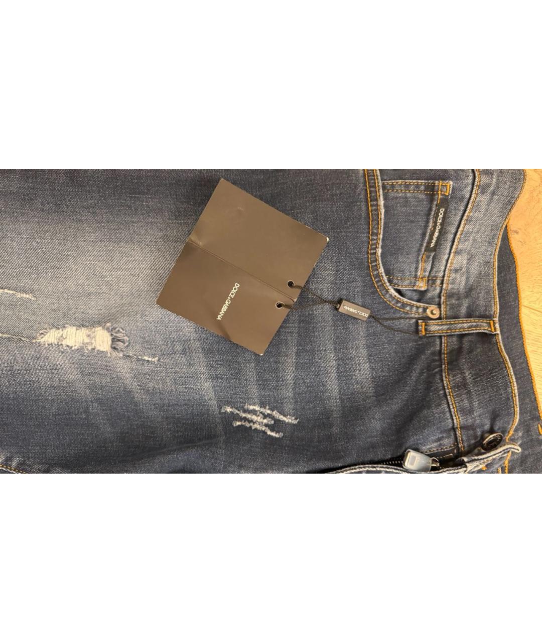 DOLCE&GABBANA Темно-синие хлопковые прямые джинсы, фото 4