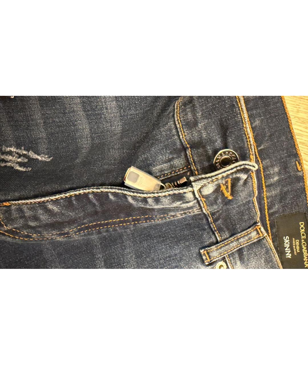DOLCE&GABBANA Темно-синие хлопковые прямые джинсы, фото 5