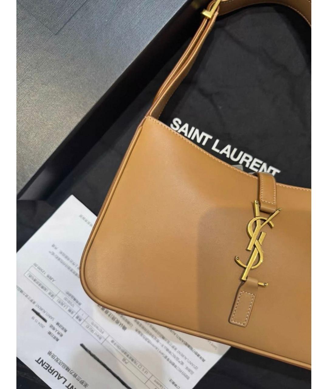 SAINT LAURENT Коричневая кожаная сумка с короткими ручками, фото 6