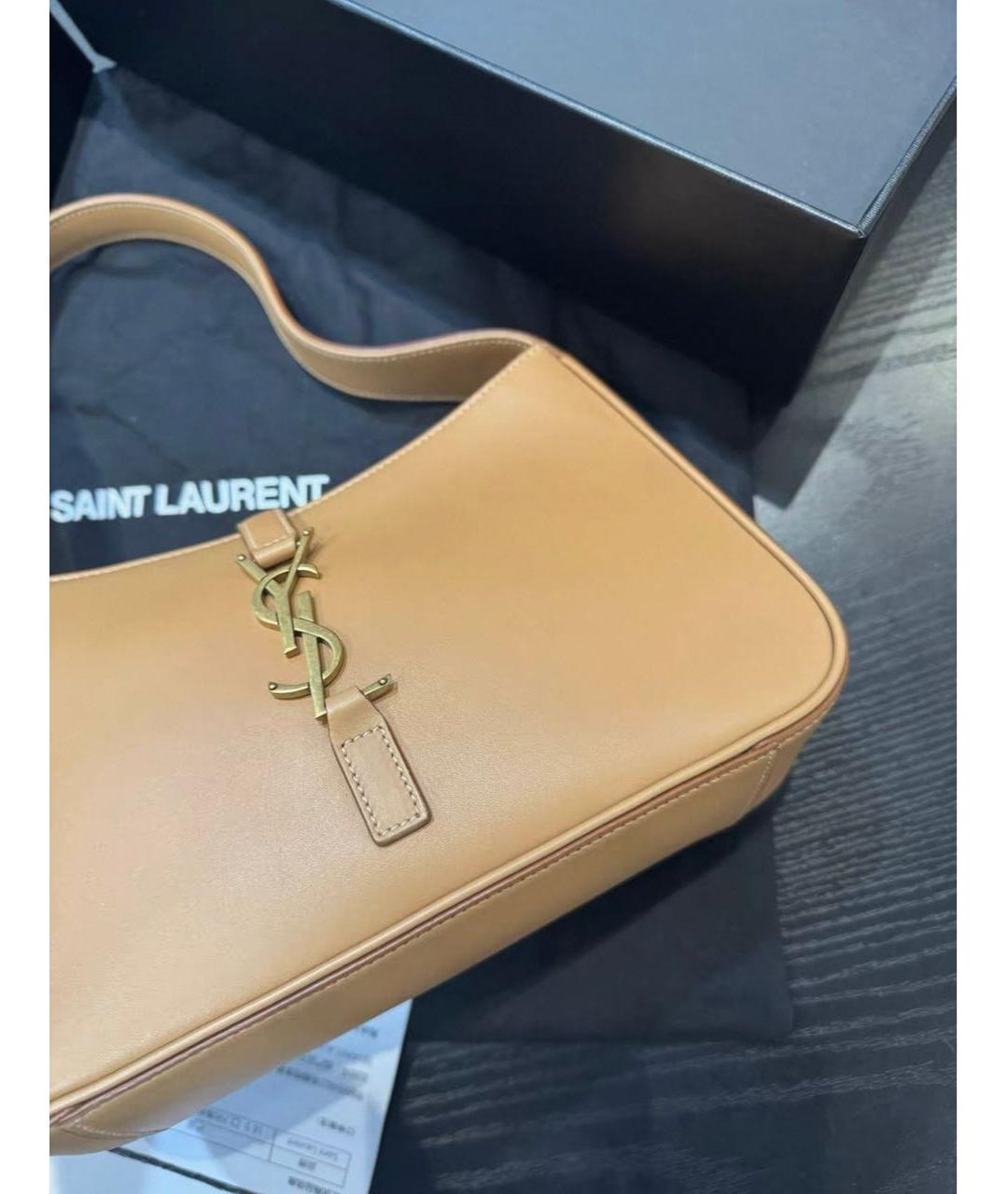 SAINT LAURENT Коричневая кожаная сумка с короткими ручками, фото 5