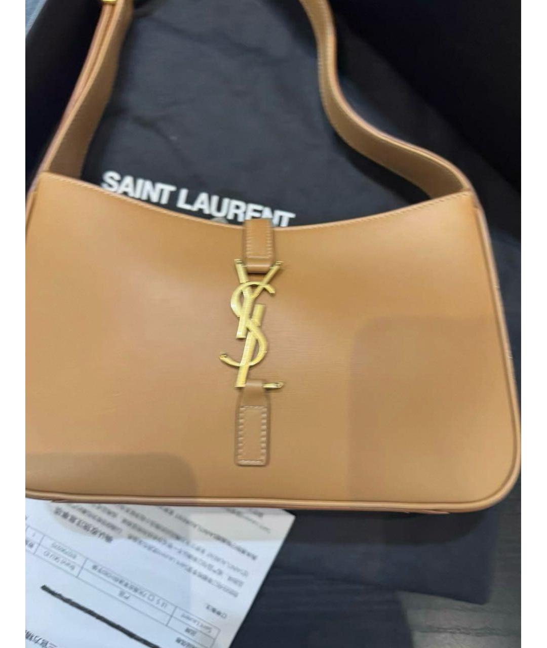 SAINT LAURENT Коричневая кожаная сумка с короткими ручками, фото 3