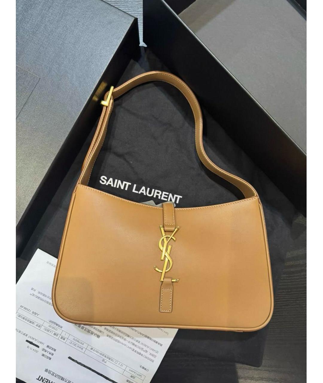 SAINT LAURENT Коричневая кожаная сумка с короткими ручками, фото 2