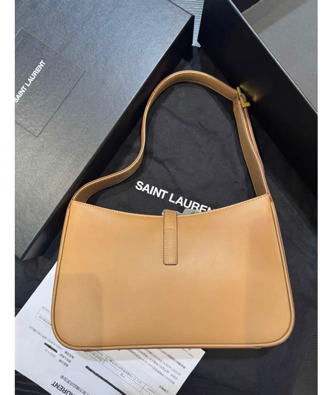 SAINT LAURENT Коричневая кожаная сумка с короткими ручками, фото 4