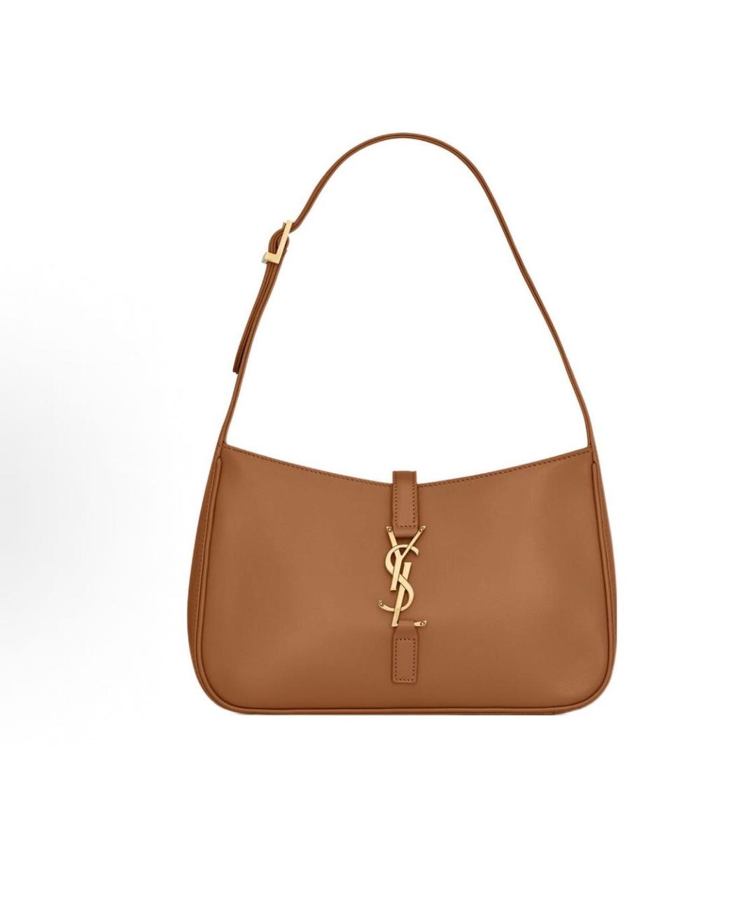 SAINT LAURENT Коричневая кожаная сумка с короткими ручками, фото 7