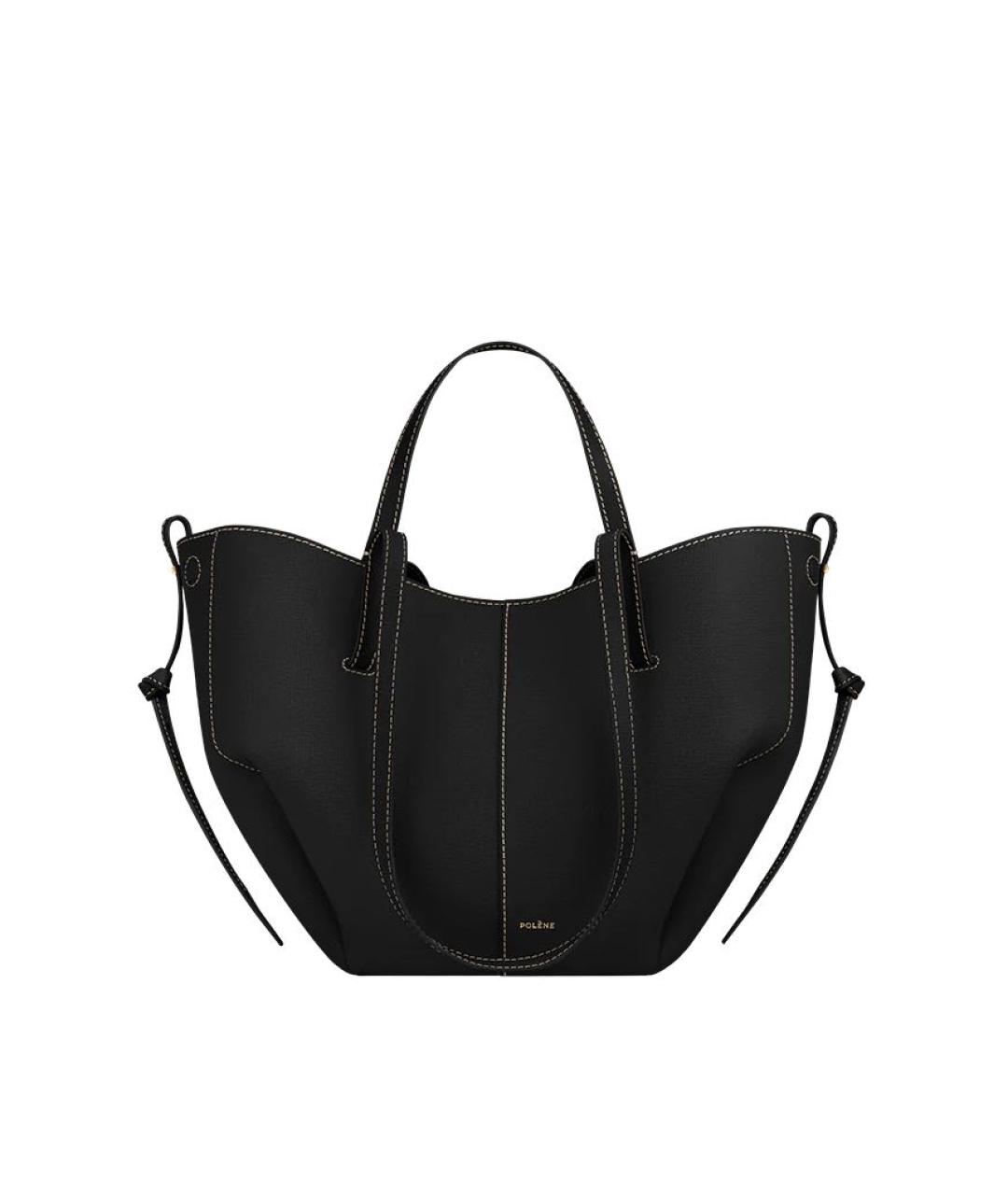POLENE Черная кожаная сумка с короткими ручками, фото 5