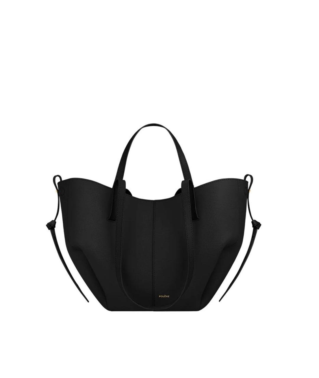 POLENE Черная кожаная сумка с короткими ручками, фото 5