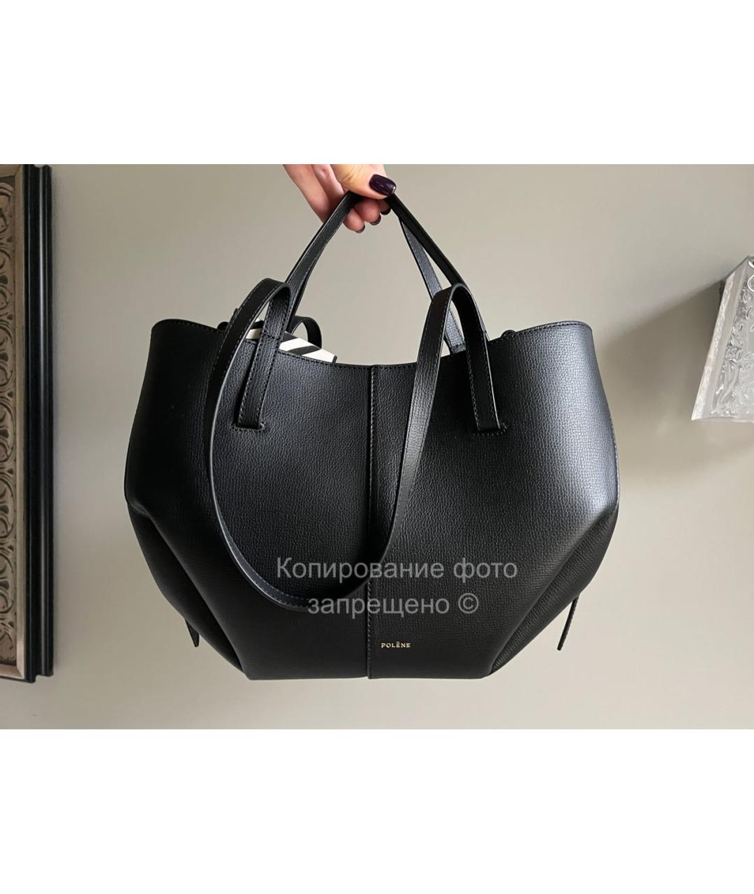 POLENE Черная кожаная сумка с короткими ручками, фото 3