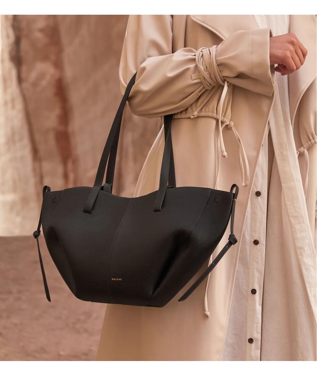 POLENE Черная кожаная сумка с короткими ручками, фото 2