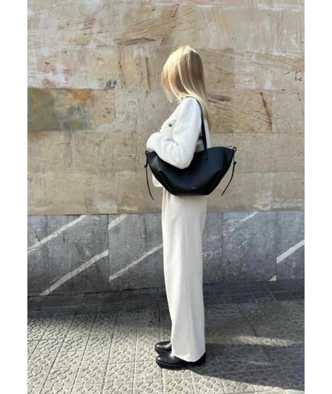 POLENE Черная кожаная сумка с короткими ручками, фото 4