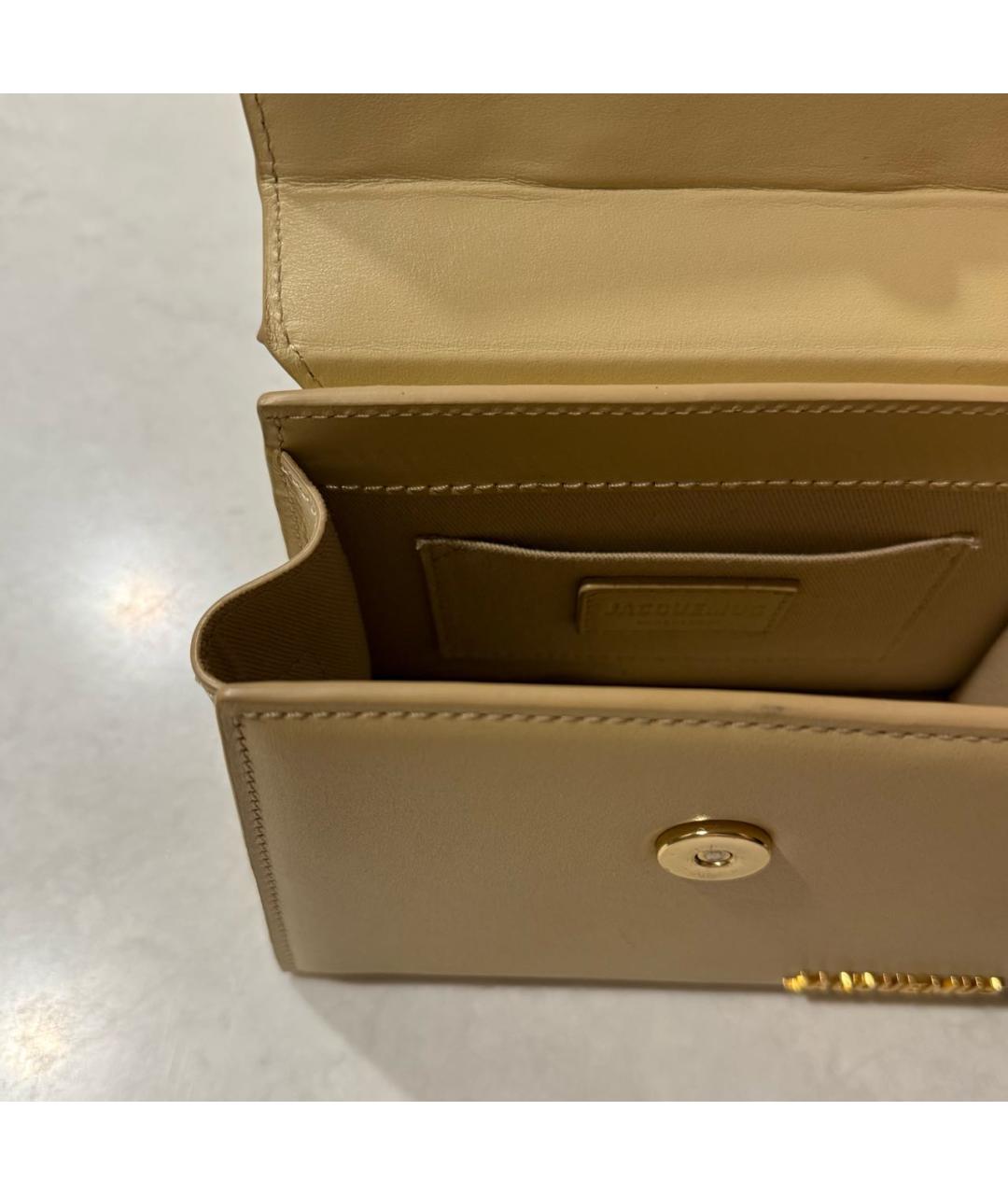 JACQUEMUS Бежевая кожаная сумка с короткими ручками, фото 3