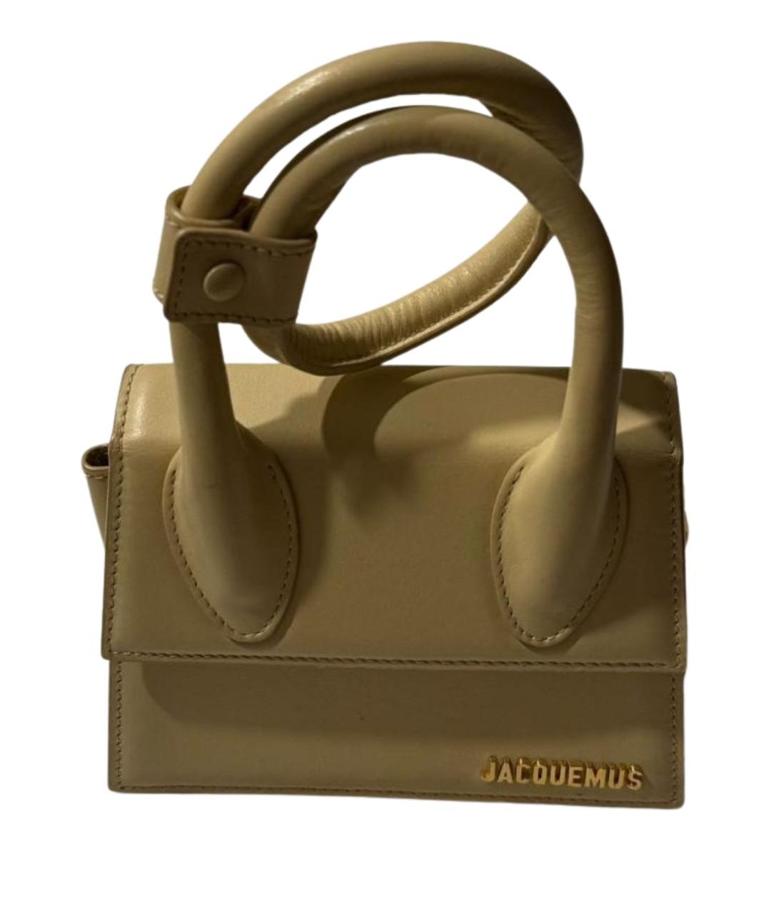 JACQUEMUS Бежевая кожаная сумка с короткими ручками, фото 1