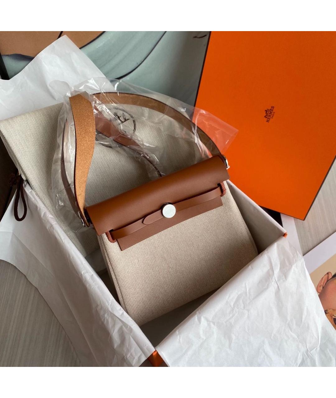 HERMES Коричневая твиловая сумка через плечо, фото 8