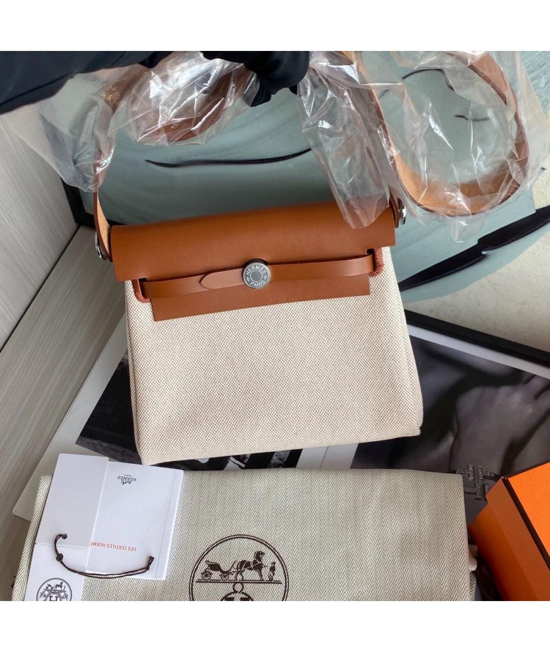 HERMES Коричневая твиловая сумка через плечо, фото 5