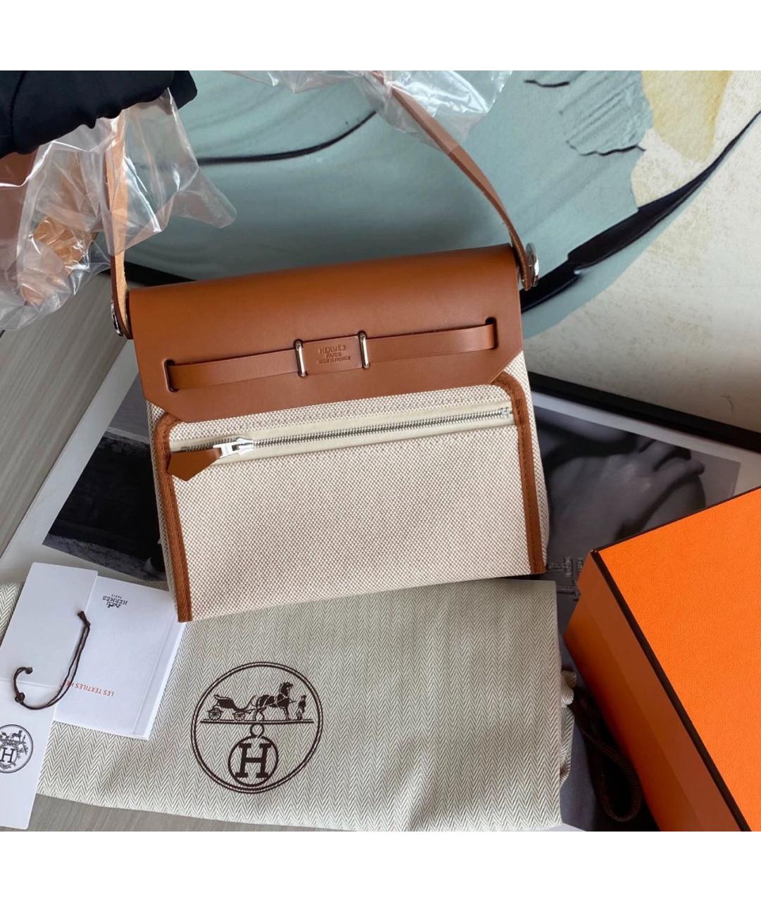 HERMES Коричневая твиловая сумка через плечо, фото 6