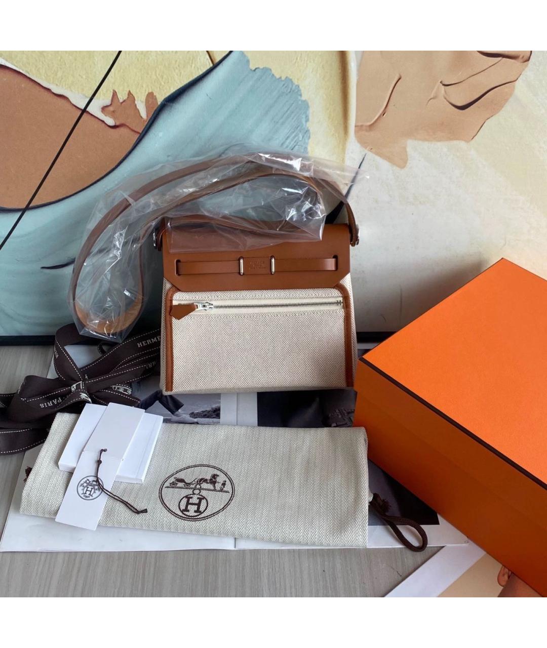 HERMES Коричневая твиловая сумка через плечо, фото 3